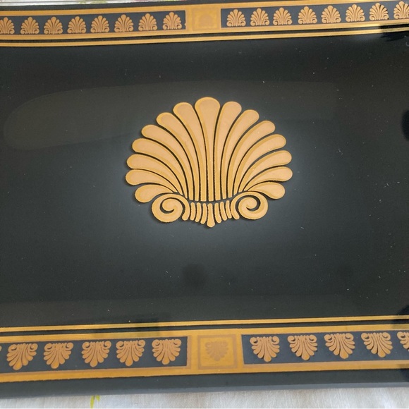 Orig. neoclassical Georges Briard 22k gold/black MCM glass snack tray - Picture 6 of 7